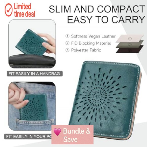 Slim RFID Vegan Leather Wallet with Sunflower Design, 6 Card Slots - Picture 7 of 7